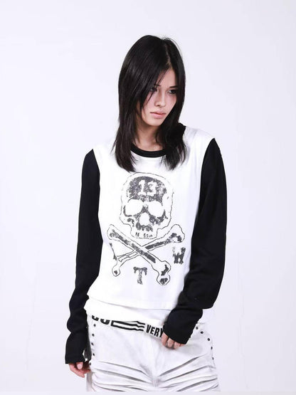 DETW onLine Skull Print Double Neck Contrast Women&
