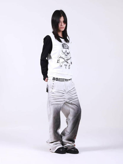 DETW onLine Skull Print Double Neck Contrast Women&