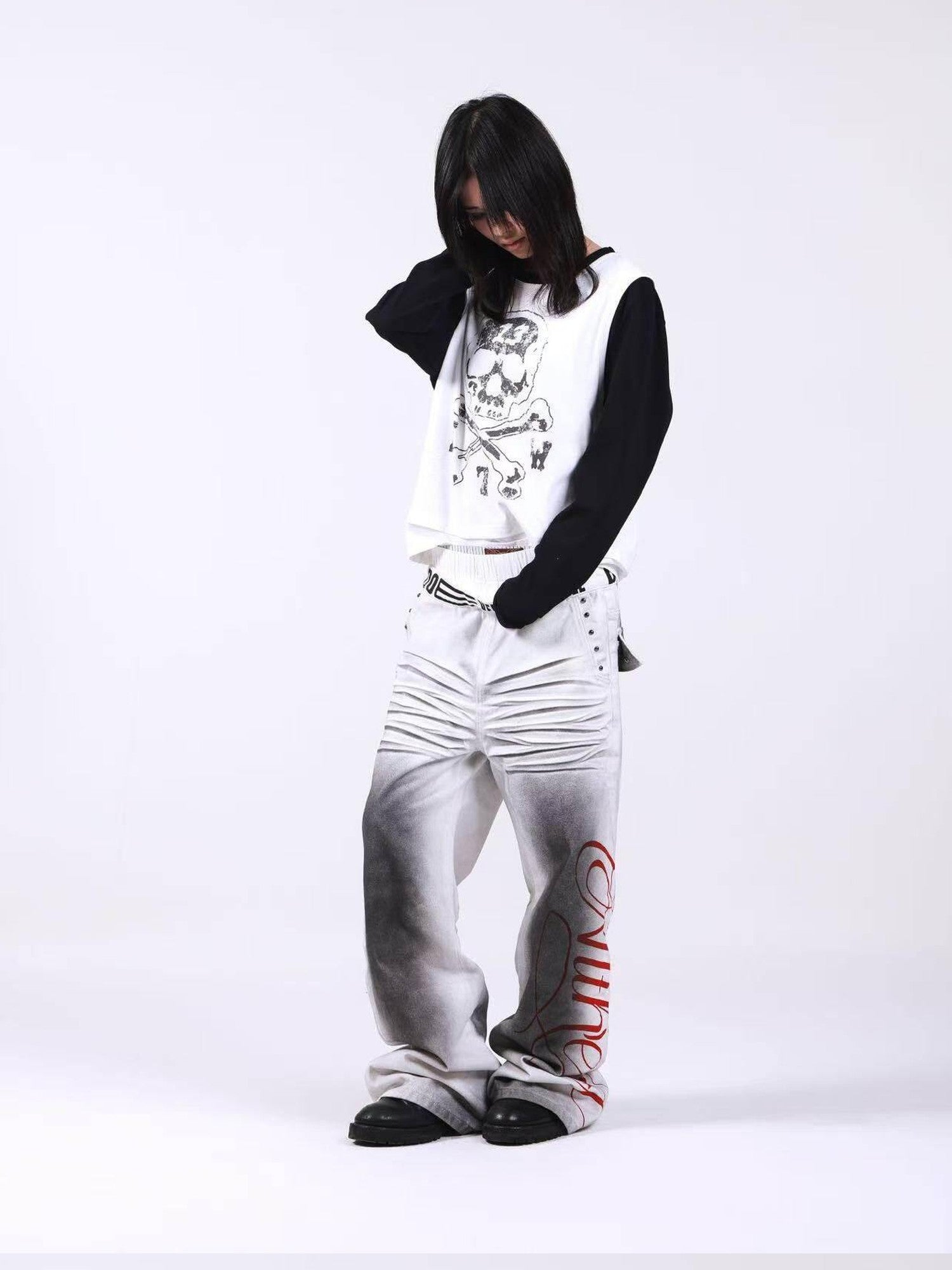 DETW onLine Skull Print Double Neck Contrast Women&