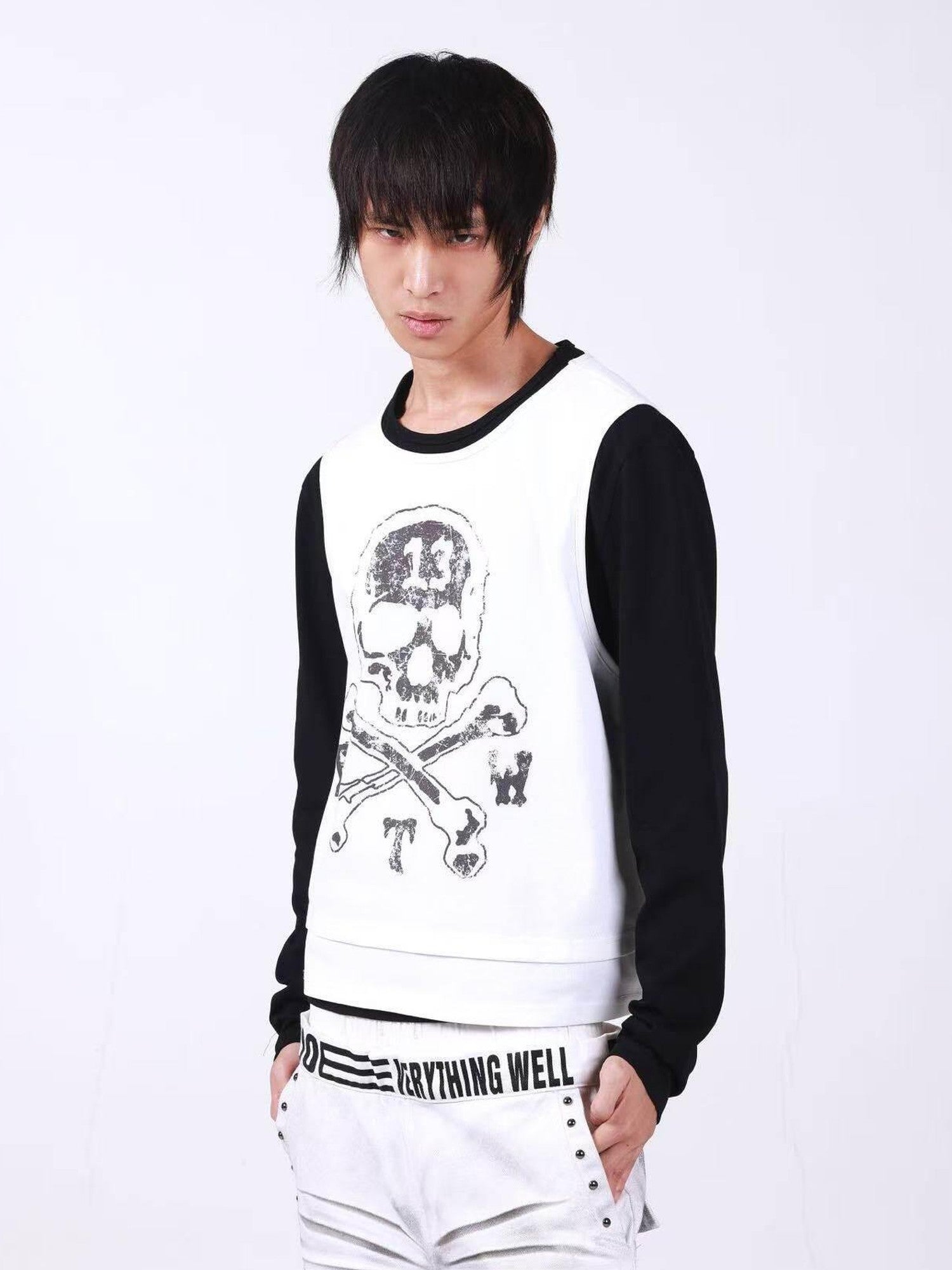 DETW onLine Skull Print Double Neck Contrast Women&
