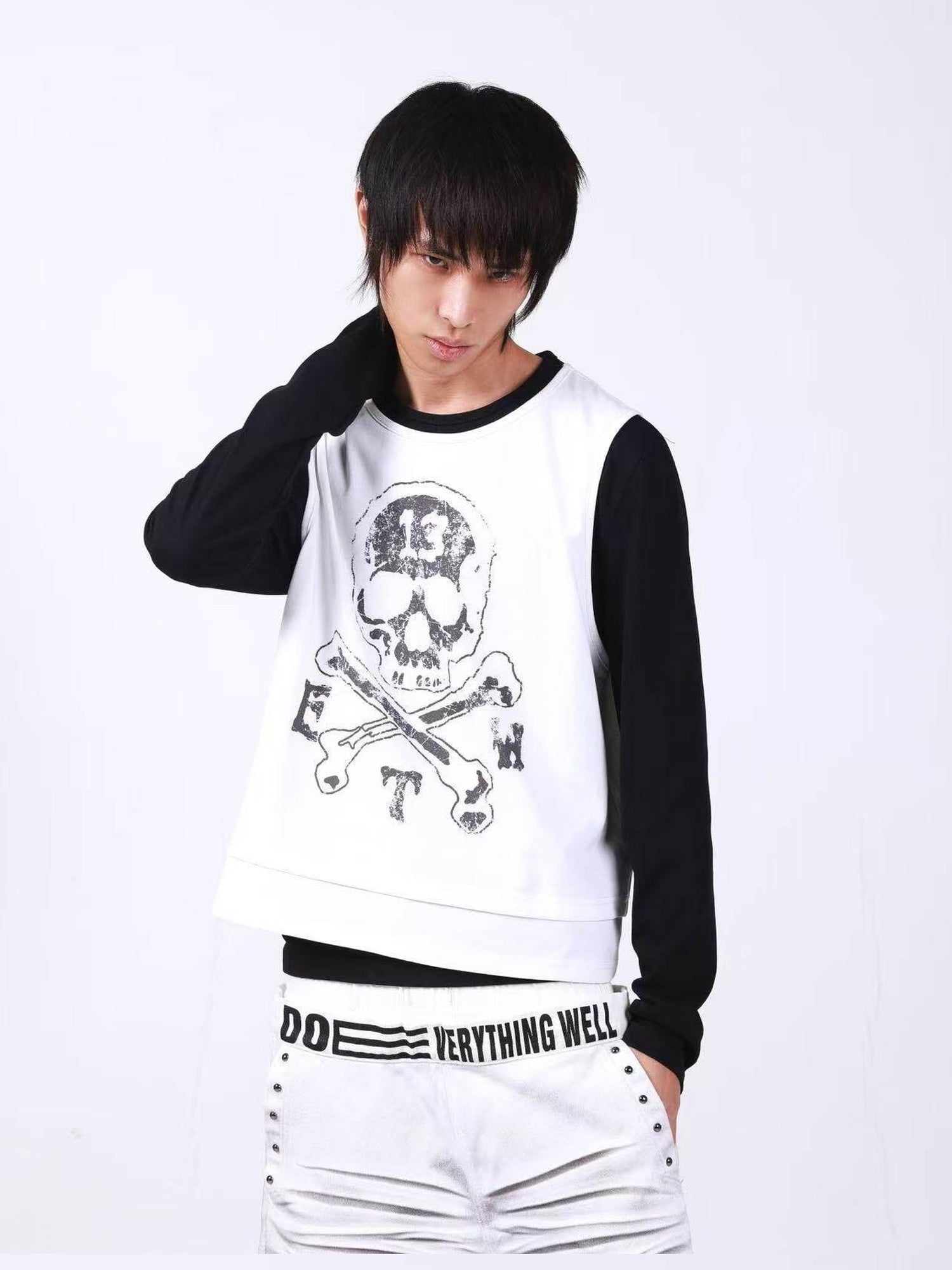 DETW onLine Skull Print Double Neck Contrast Women&