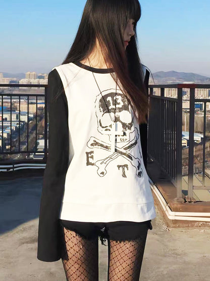 DETW onLine Skull Print Double Neck Contrast Women&