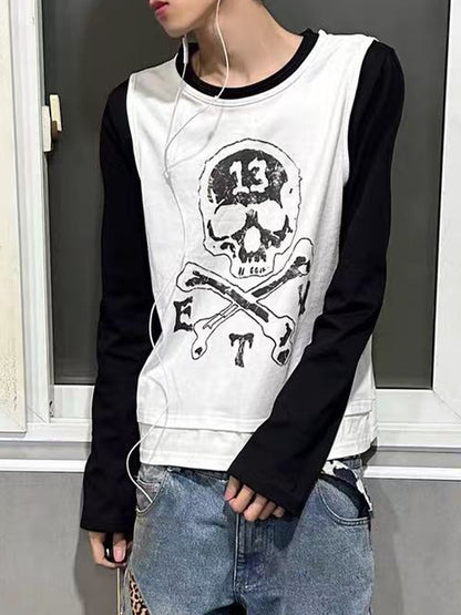 DETW onLine Skull Print Double Neck Contrast Women&