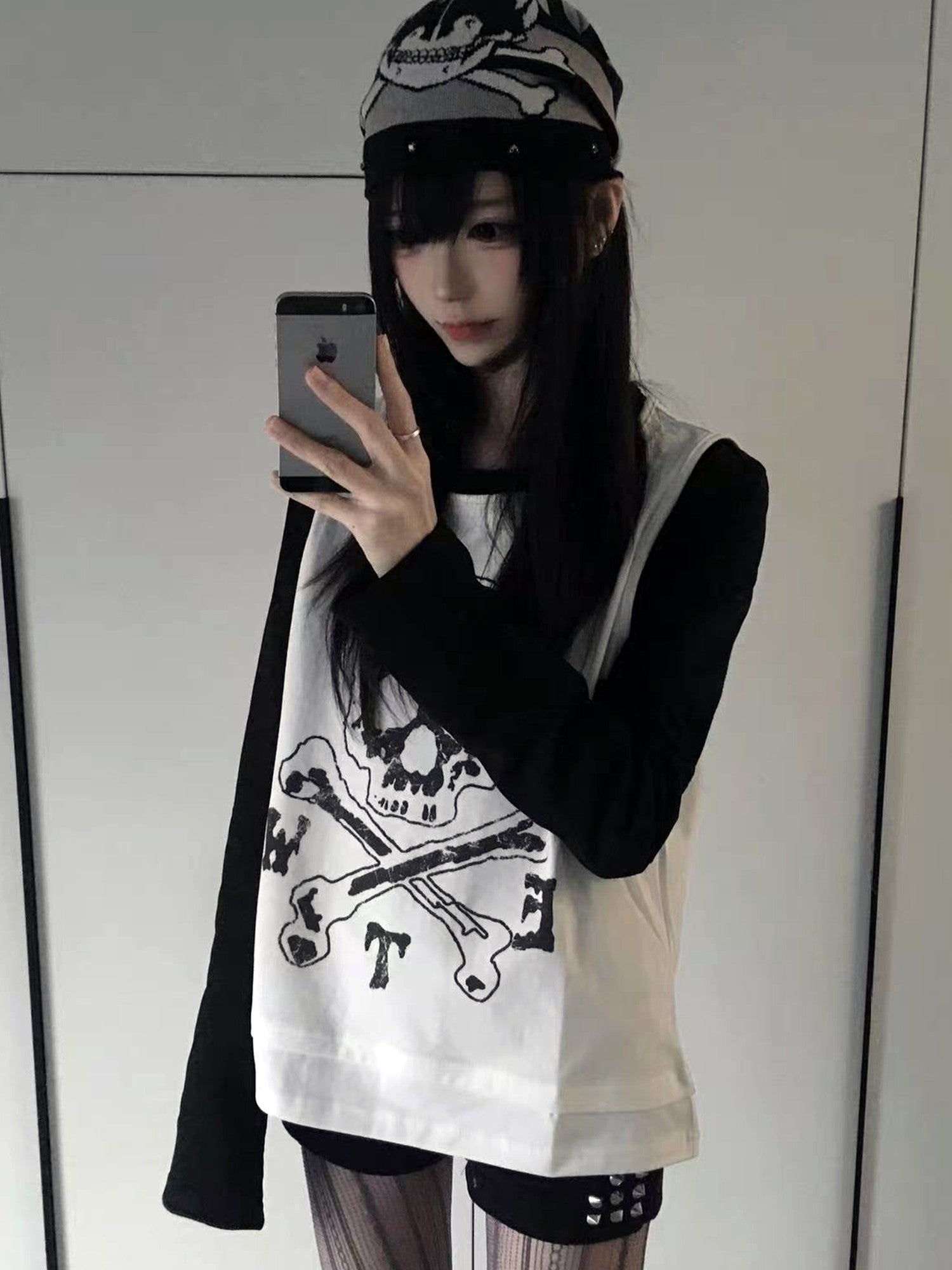 DETW onLine Skull Print Double Neck Contrast Women&