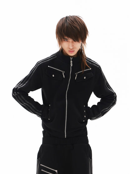 DETW onLine Skull Script Woven Tape Studded Stand Collar Women&