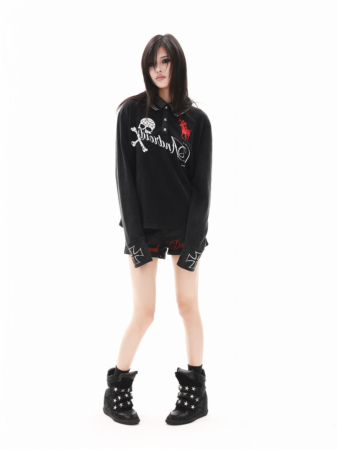 DETW onLine Skull Warhorse Embroidered Waffle Polo Women&