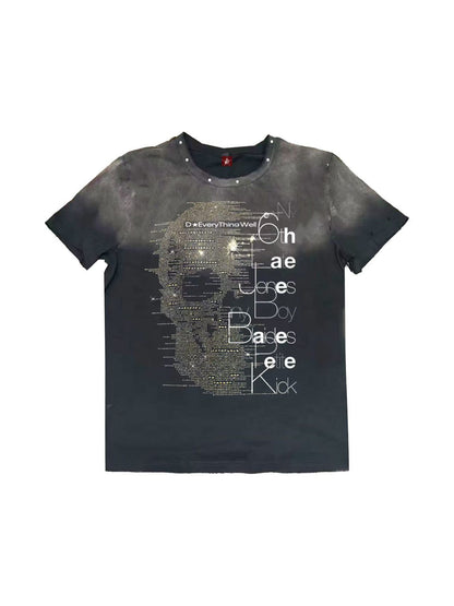 DETW onLine Skull Washed Hand Beaded Rhinestone Print Women&