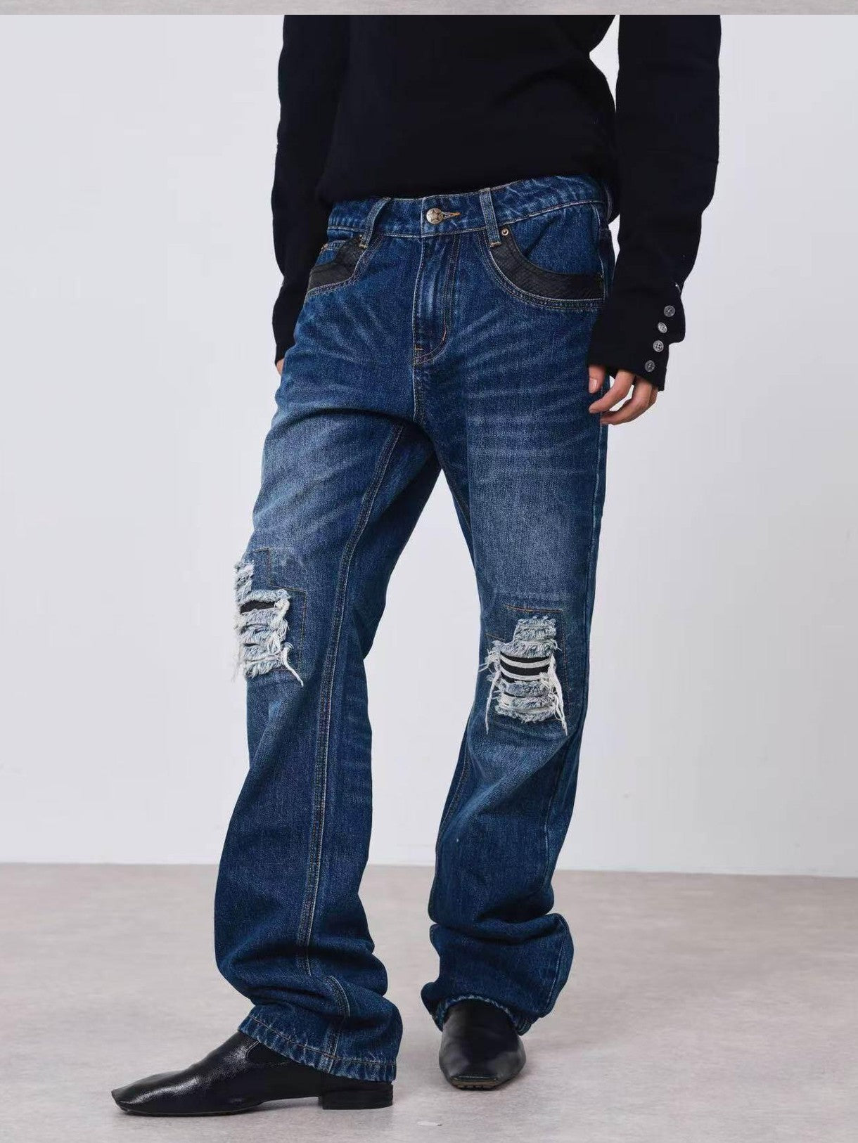 DETW onLine Snake Print Colorblock Ripped Distressed Women&