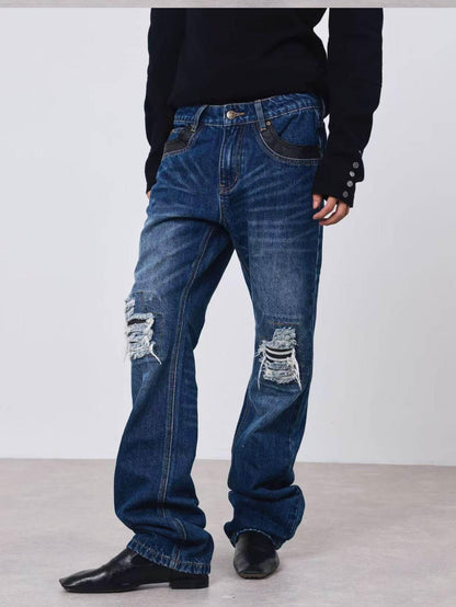DETW onLine Snake Print Colorblock Ripped Distressed Women&