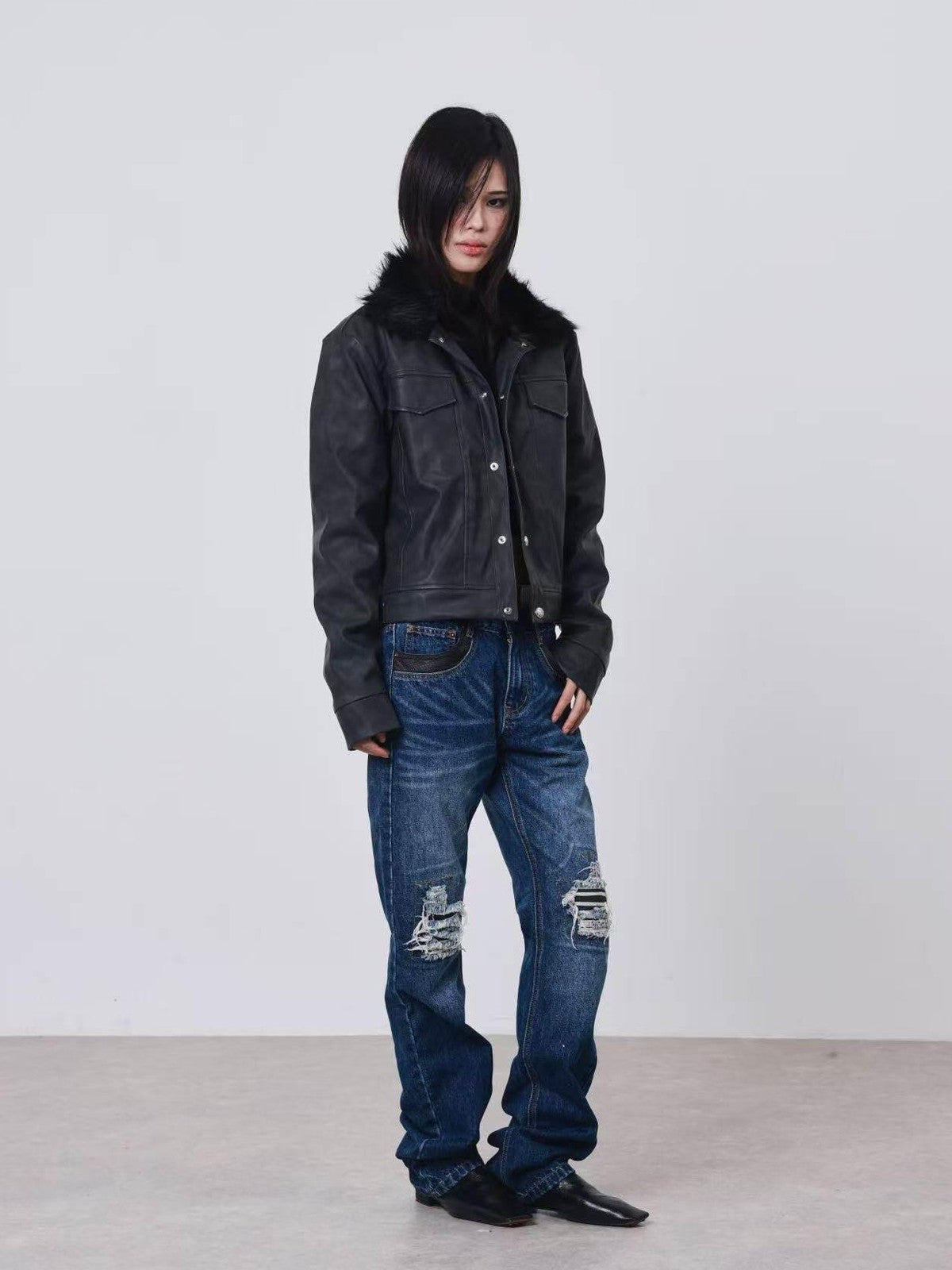 DETW onLine Snake Print Colorblock Ripped Distressed Women&