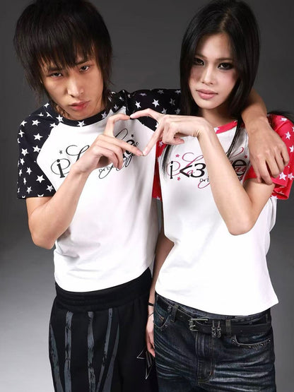 DETW onLine Star Letter Colorblock Print Raglan Women&