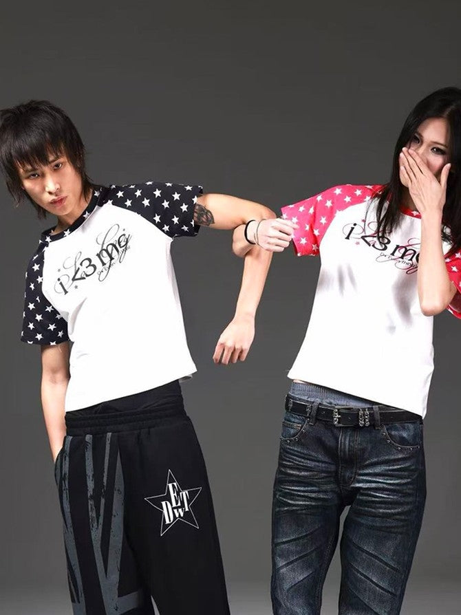 DETW onLine Star Letter Colorblock Print Raglan Women&