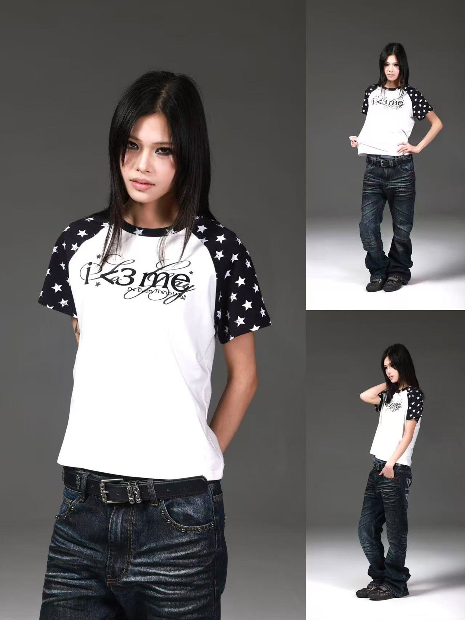 DETW onLine Star Letter Colorblock Print Raglan Women&