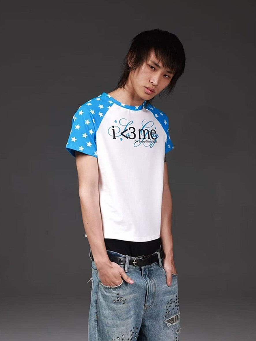 DETW onLine Star Letter Colorblock Print Raglan Women&