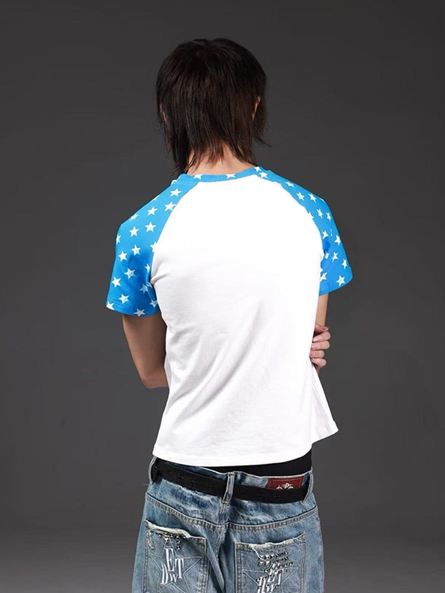 DETW onLine Star Letter Colorblock Print Raglan Women&