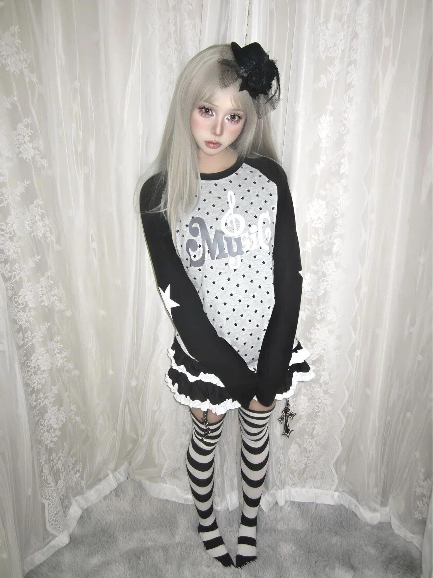 DETW onLine Star Music Contrast Print Raglan Slim Women&