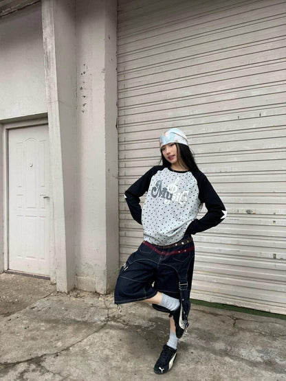 DETW onLine Star Music Contrast Print Raglan Slim Women&