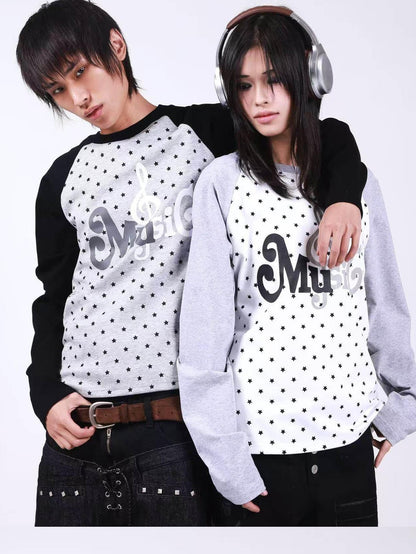 DETW onLine Star Music Contrast Print Raglan Slim Women&