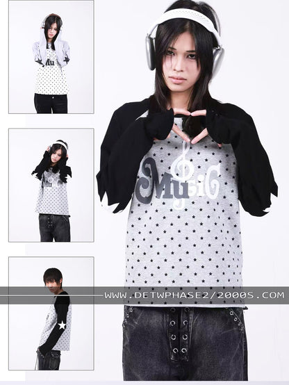 DETW onLine Star Music Contrast Print Raglan Slim Women&