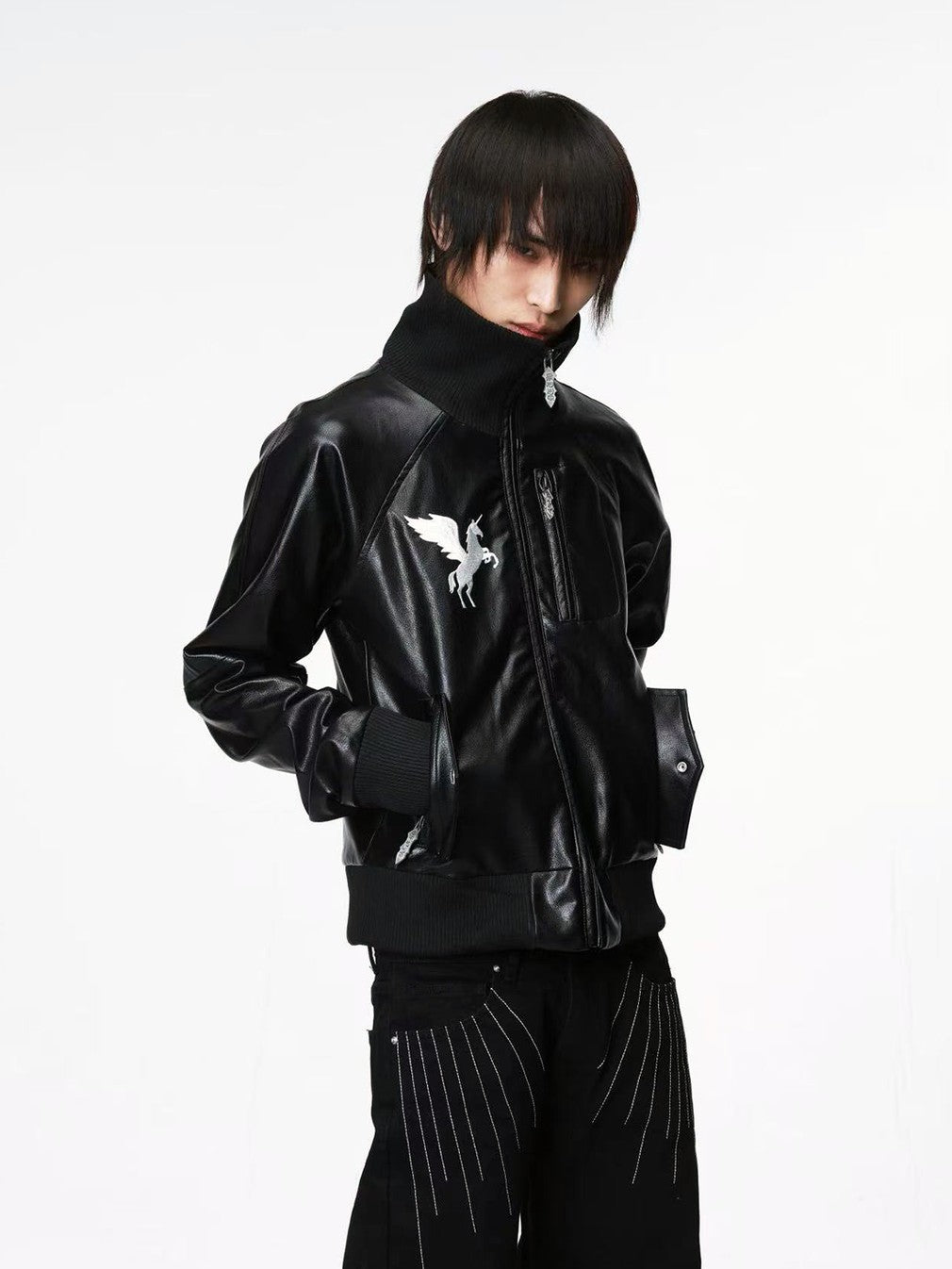 DETW onLine Starry Pegasus Embroidered Ribbed Shoulder Dark Women&