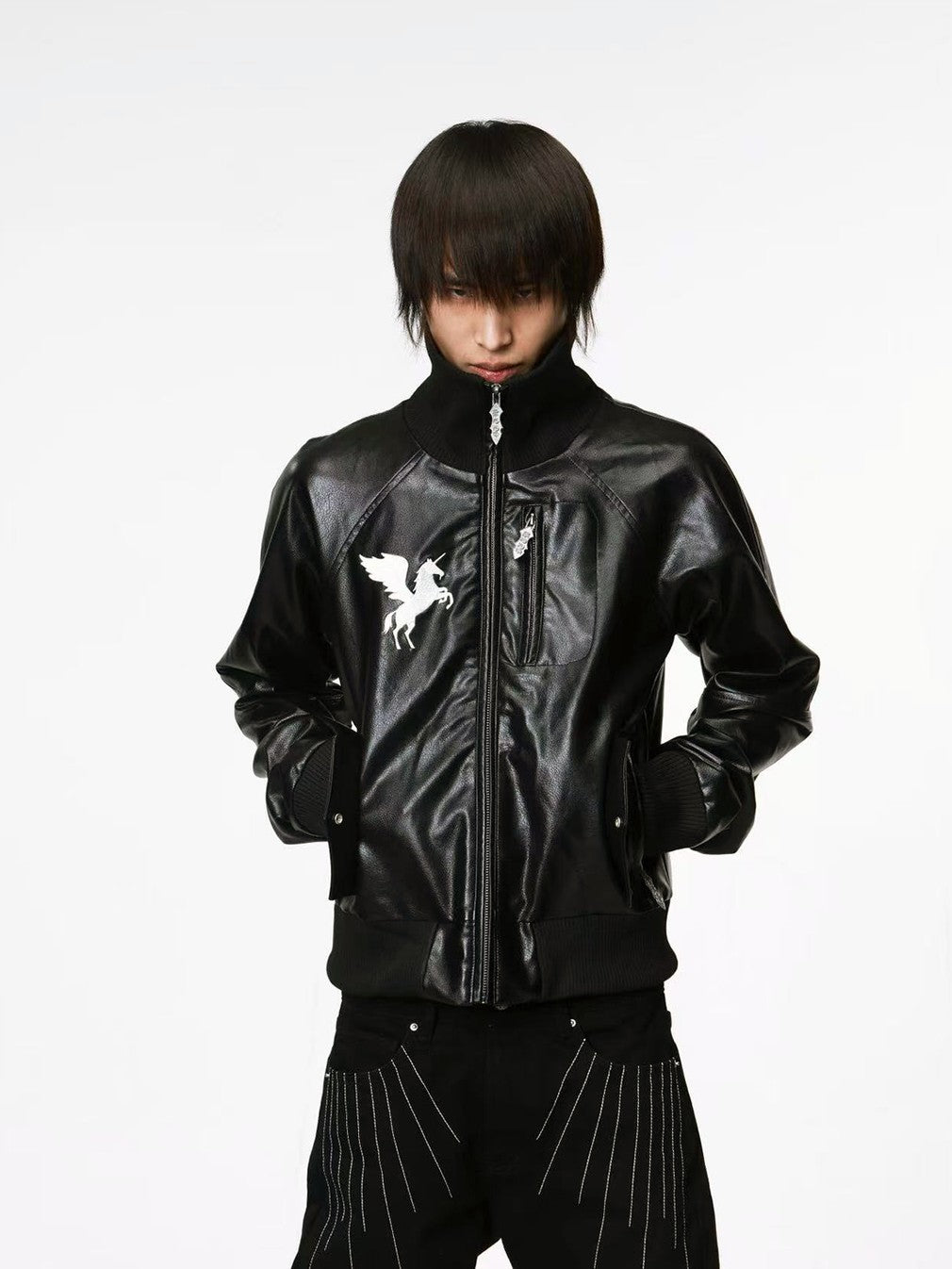 DETW onLine Starry Pegasus Embroidered Ribbed Shoulder Dark Women&