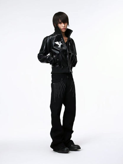 DETW onLine Starry Pegasus Embroidered Ribbed Shoulder Dark Women&
