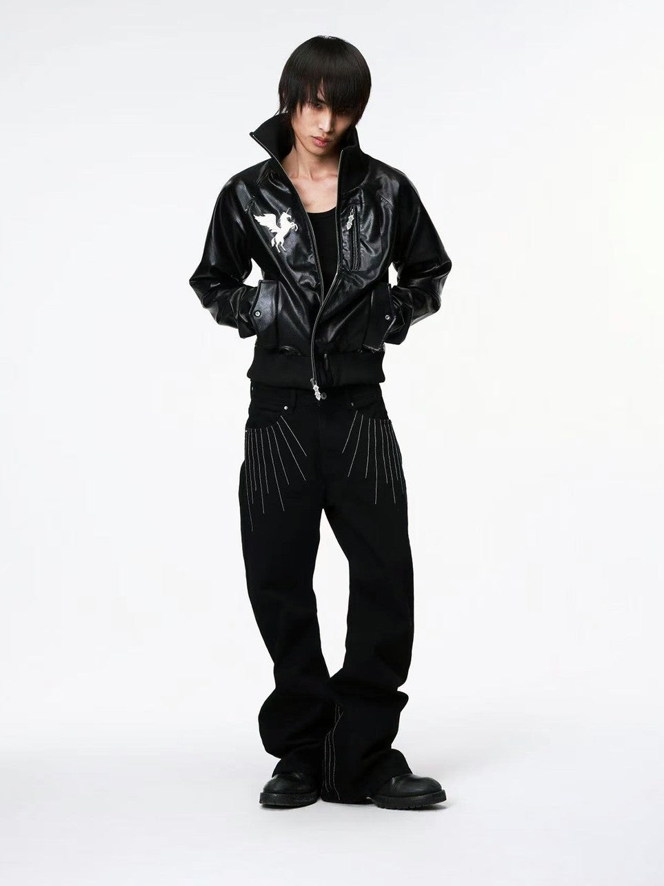 DETW onLine Starry Pegasus Embroidered Ribbed Shoulder Dark Women&