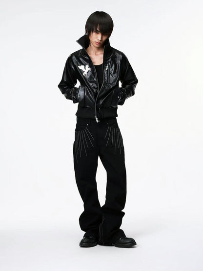 DETW onLine Starry Pegasus Embroidered Ribbed Shoulder Dark Women&