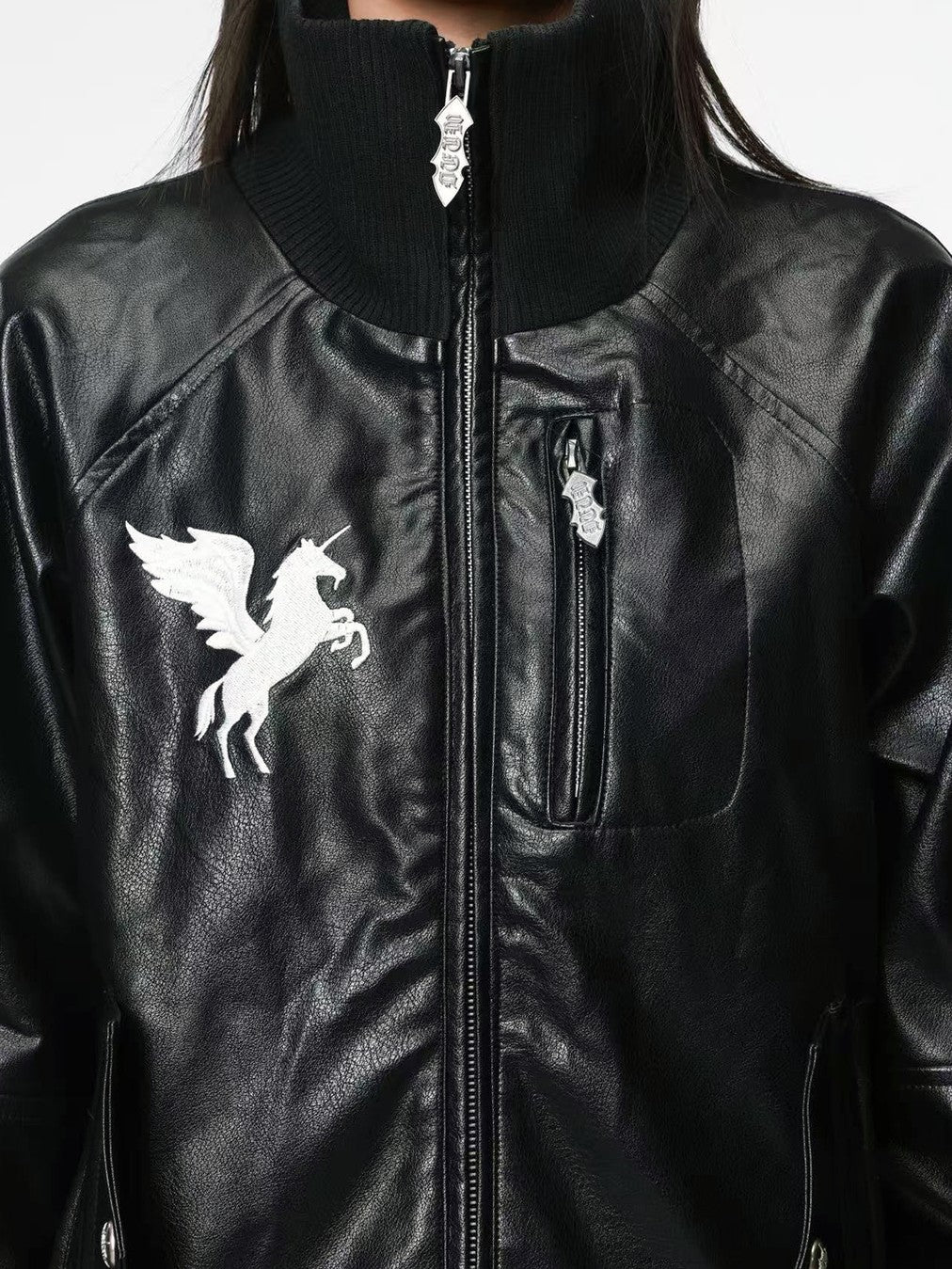 DETW onLine Starry Pegasus Embroidered Ribbed Shoulder Dark Women&