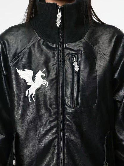 DETW onLine Starry Pegasus Embroidered Ribbed Shoulder Dark Women&