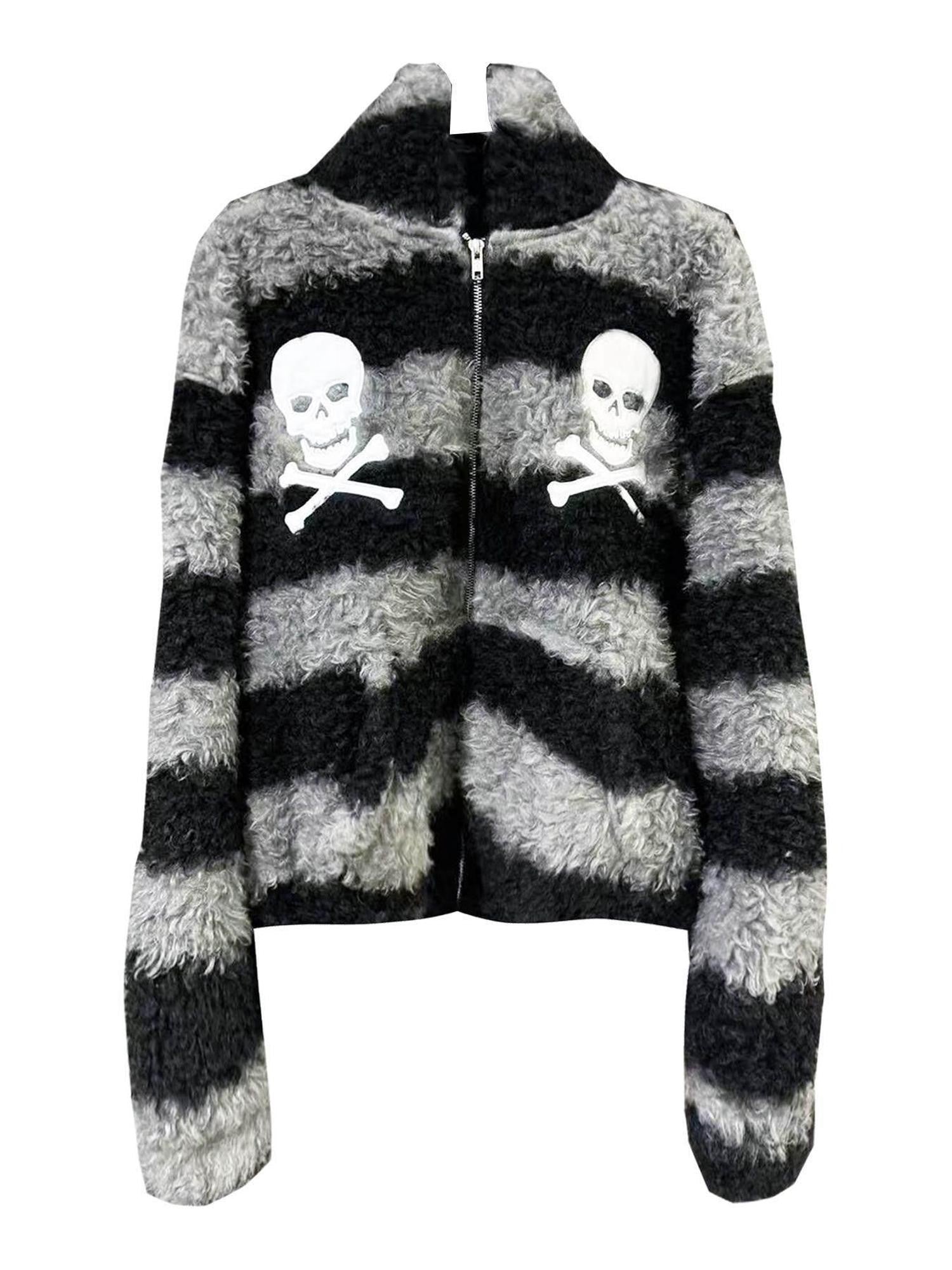 DETW onLine Striped Skull Applique Embroidered Hooded Women&