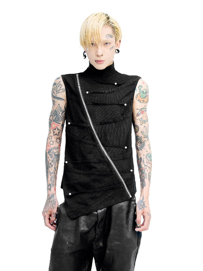 DETW onLine Studded Asymmetric Zipper Pleated High Neck Women&