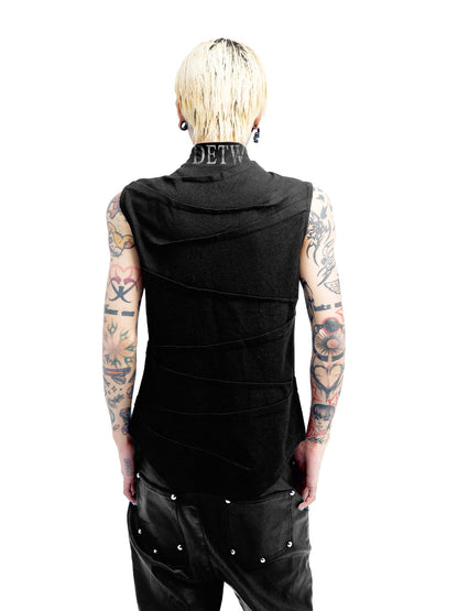 DETW onLine Studded Asymmetric Zipper Pleated High Neck Women&