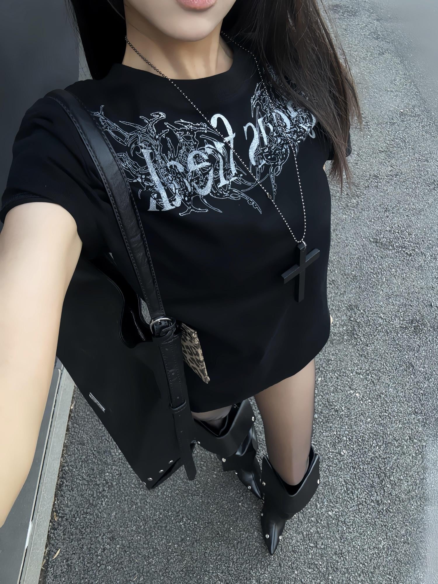 DETW onLine Thorn Gothic Slogan Digital Print Slim Fit Women&