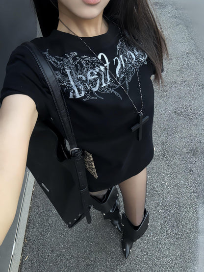 DETW onLine Thorn Gothic Slogan Digital Print Slim Fit Women&