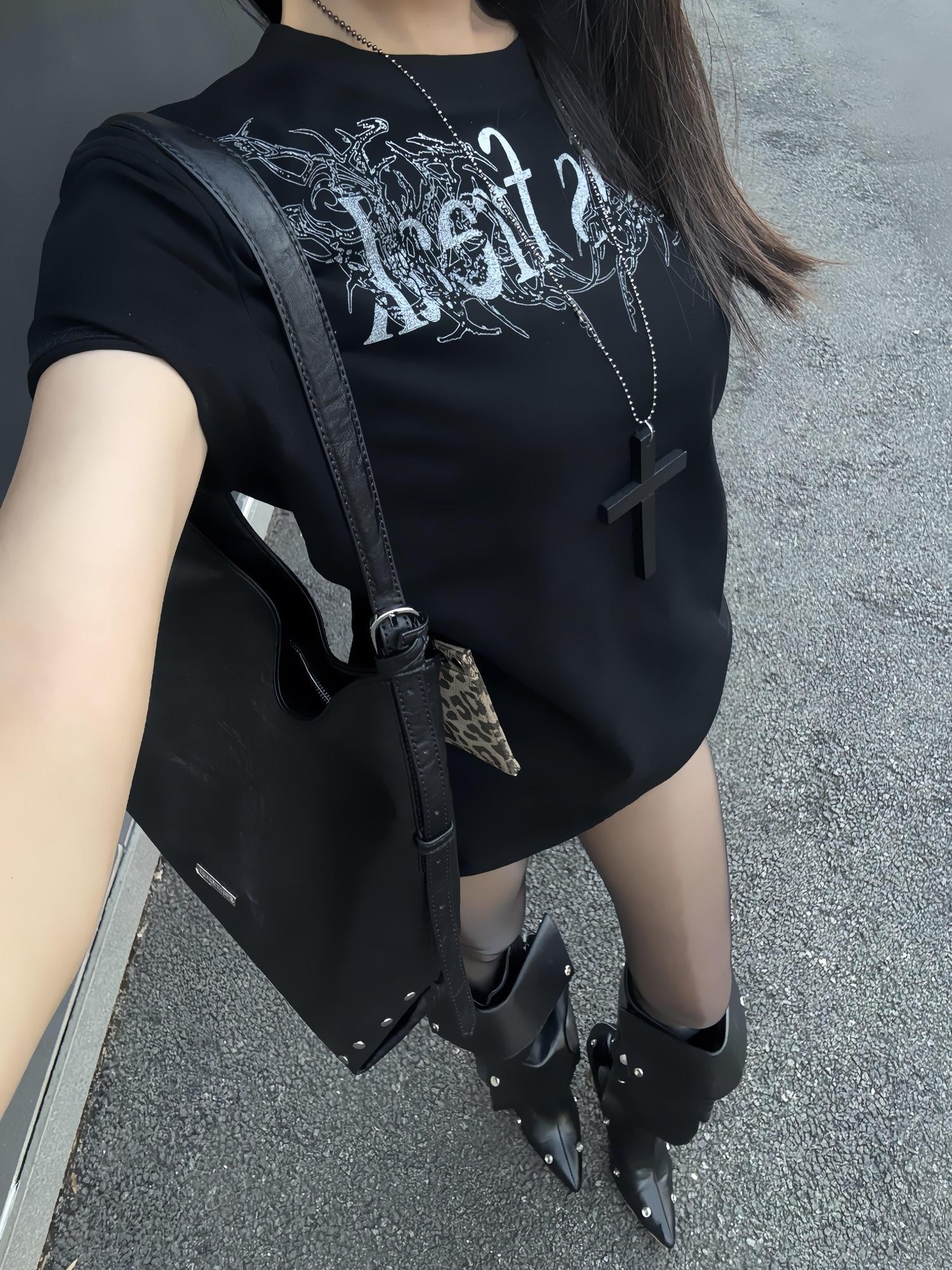 DETW onLine Thorn Gothic Slogan Digital Print Slim Fit Women&