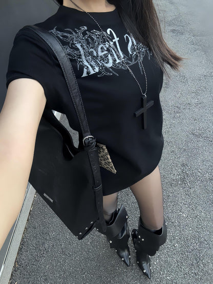 DETW onLine Thorn Gothic Slogan Digital Print Slim Fit Women&