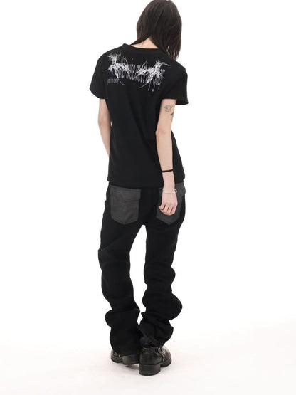 DETW onLine Thorn Gothic Slogan Digital Print Slim Fit Women&