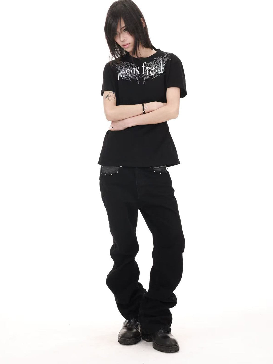 DETW onLine Thorn Gothic Slogan Digital Print Slim Fit Women&