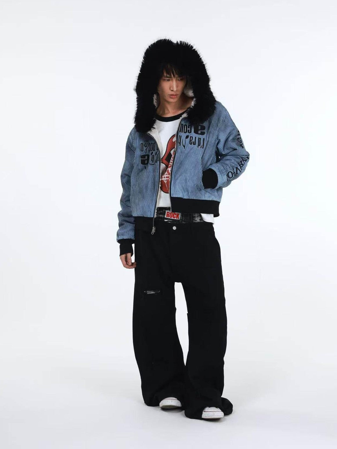 DETW onLine Tiger Print Patchwork Slash Cut Pleated Studded Women&