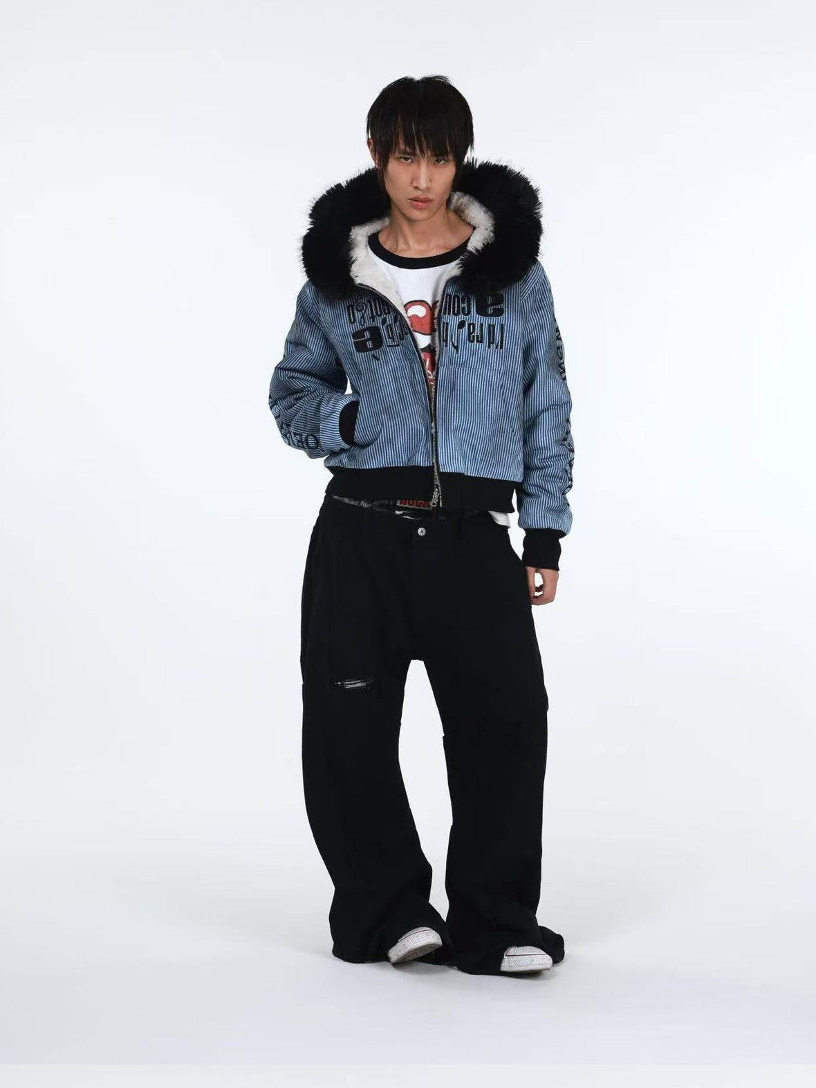 DETW onLine Tiger Print Patchwork Slash Cut Pleated Studded Women&
