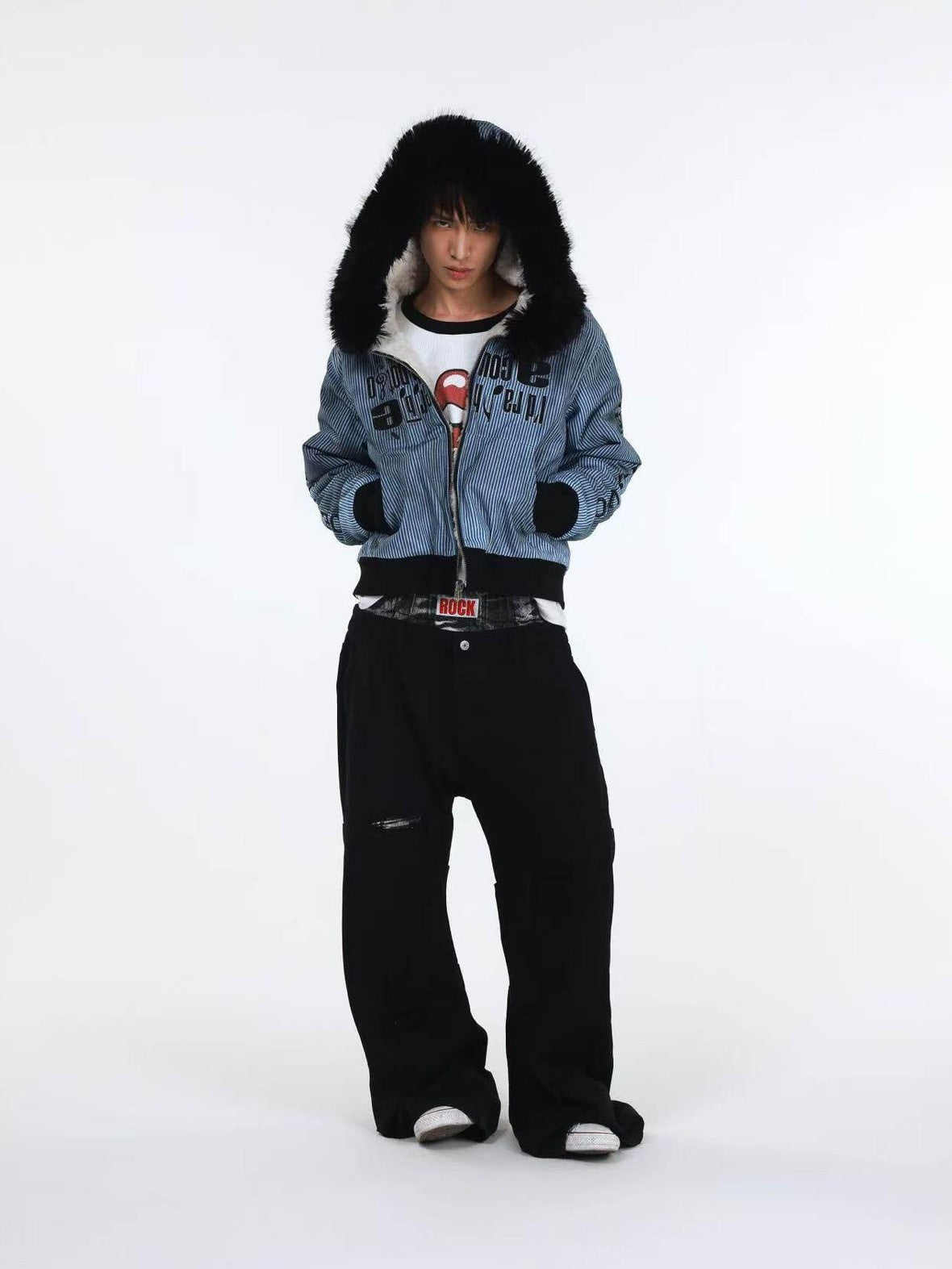 DETW onLine Tiger Print Patchwork Slash Cut Pleated Studded Women&