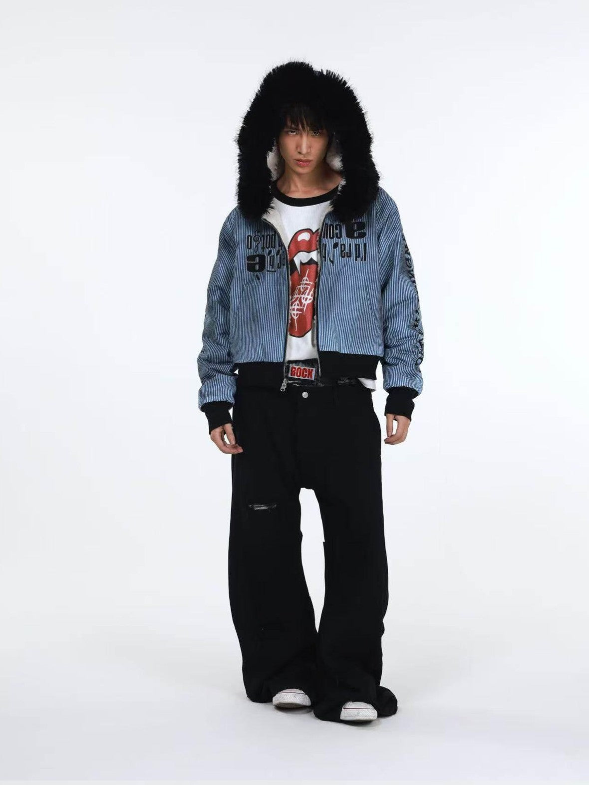DETW onLine Tiger Print Patchwork Slash Cut Pleated Studded Women&