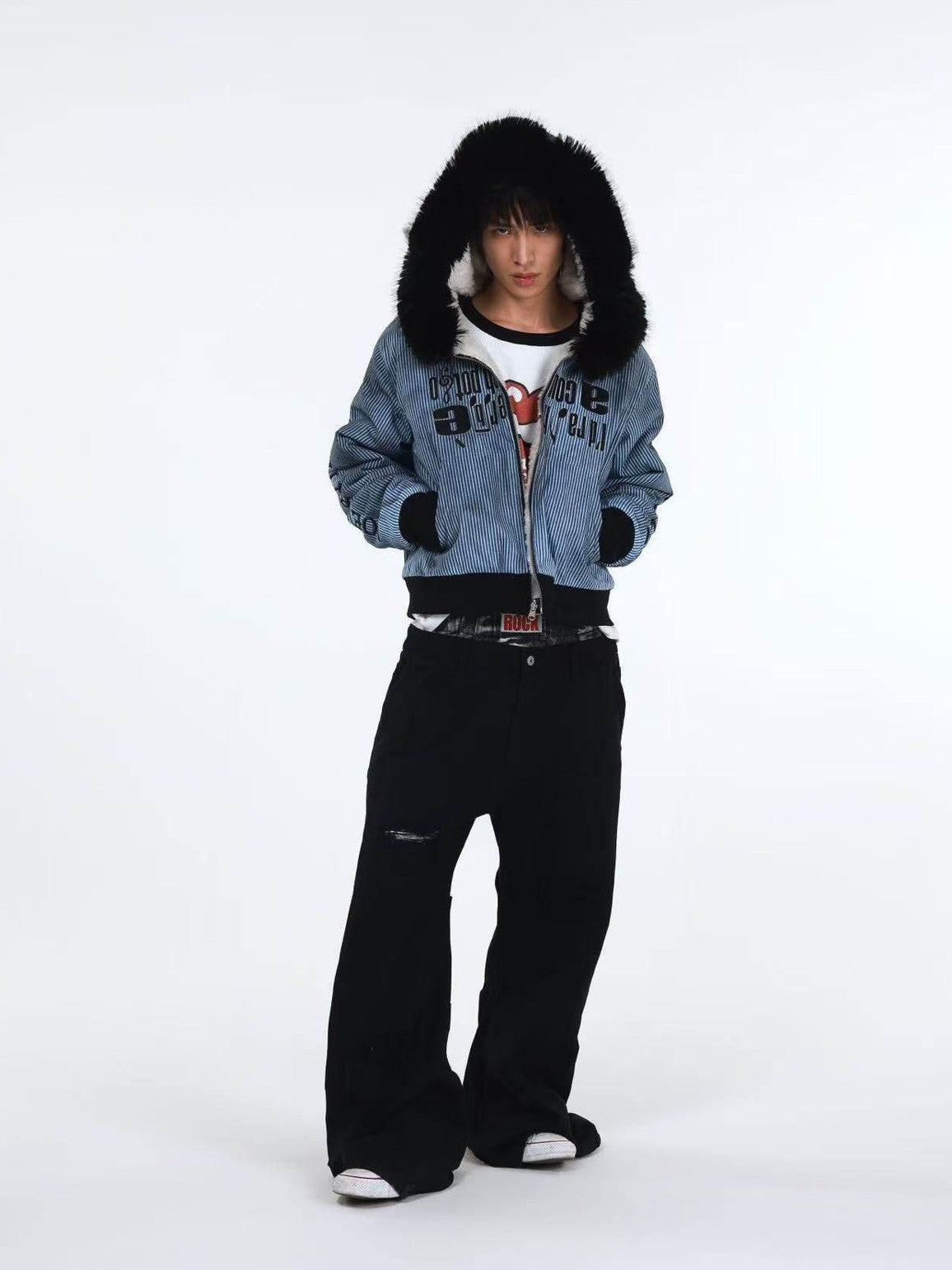 DETW onLine Tiger Print Patchwork Slash Cut Pleated Studded Women&