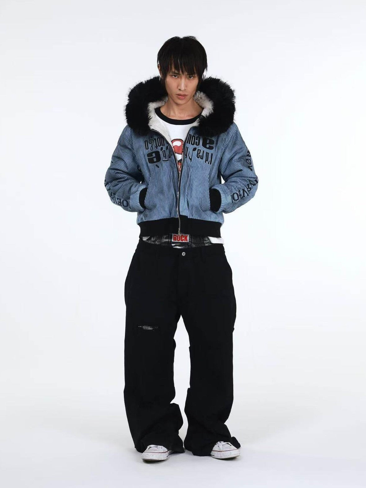 DETW onLine Tiger Print Patchwork Slash Cut Pleated Studded Women&