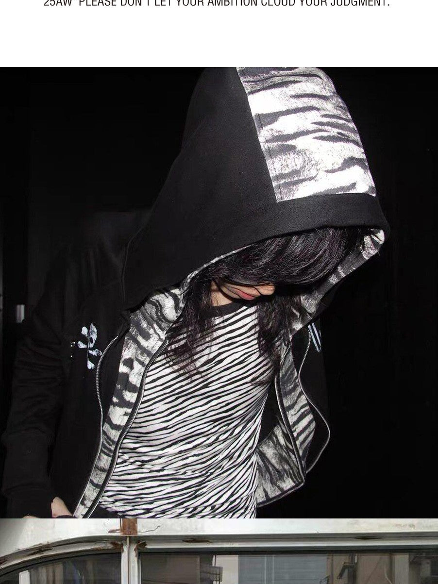 DETW onLine Tiger Print Skull Metal Button Double Layer Women&