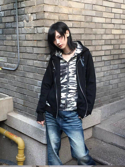 DETW onLine Tiger Print Skull Metal Button Double Layer Women&