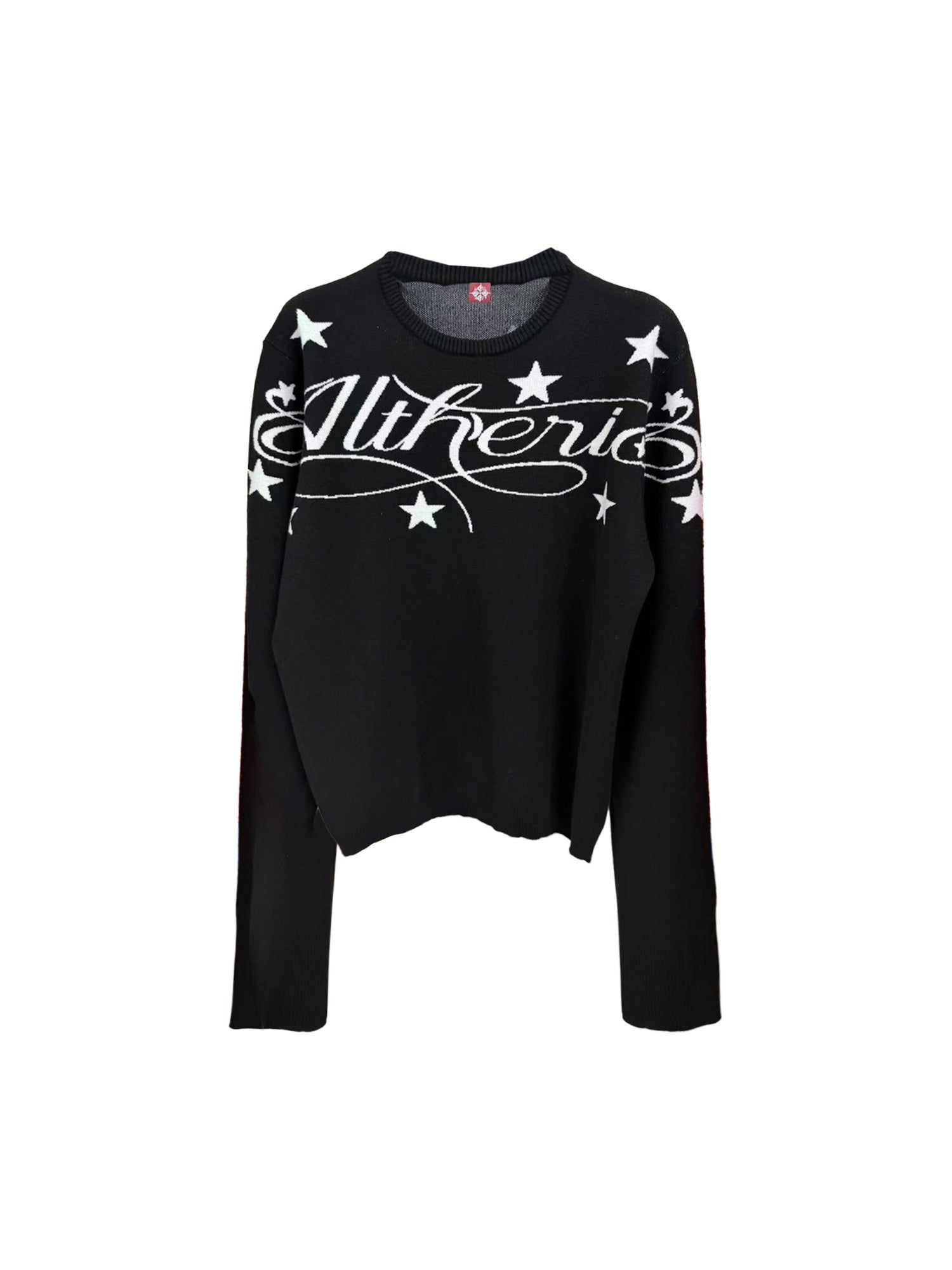 DETW_onLine_Two_Tone_Jacquard_Slogan_Round_Neck_Loose_Women&