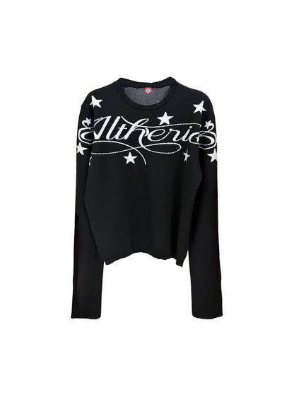 DETW_onLine_Two_Tone_Jacquard_Slogan_Round_Neck_Loose_Women&