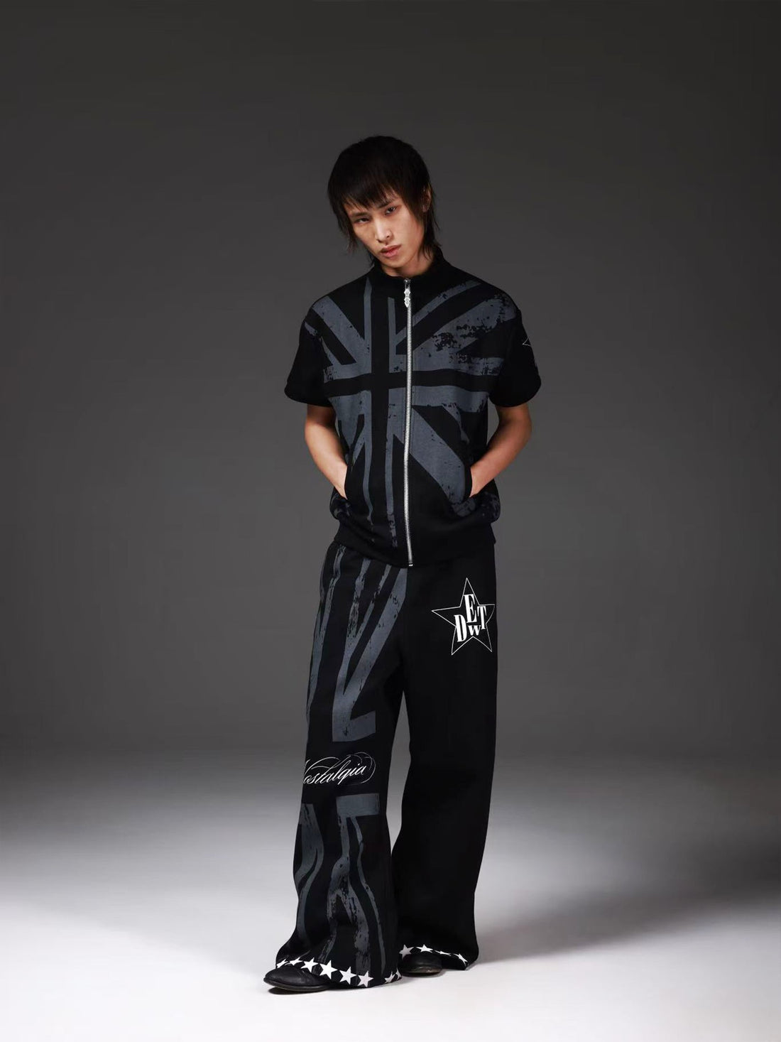 DETW onLine Union Jack Allover Print Contrast Boxing Baggy Women&